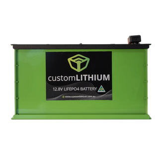Green lithium battery with custom LITHIUM branding on a white background