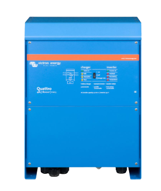 Victron Quattro 48|8000|110 front view, with the AC transfer capacity and inverter voltage printed under the model name