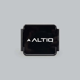 Black DX4 blackout cover square on, the gloss face carrying the ALTIQ name and arrow with the retaining skirts visible at each side