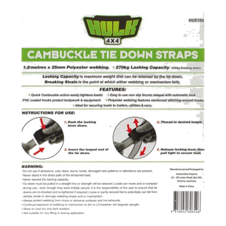 Cambuckle Tiedown 1.8m x 25mm 270kg (2pk) – view 3