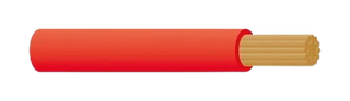 Short length of 00 B&S single core battery cable with red sheath, the end stripped back to show the fine bare copper strands