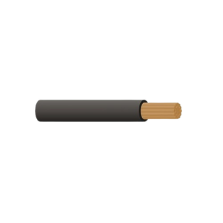 Short length of 00 B&S single core battery cable with black sheath, the end stripped back to show the fine tinned copper strands