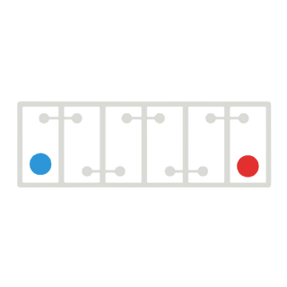 Battery top-view polarity diagram for a six-cell 12 volt battery with positive terminal location marked – Century battery