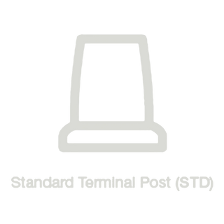 Line drawing of a standard tapered lead battery post, labelled Standard Terminal Post (STD) – Century battery