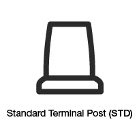 Line drawing of a standard tapered lead battery post, labelled Standard Terminal Post (STD) – Century battery