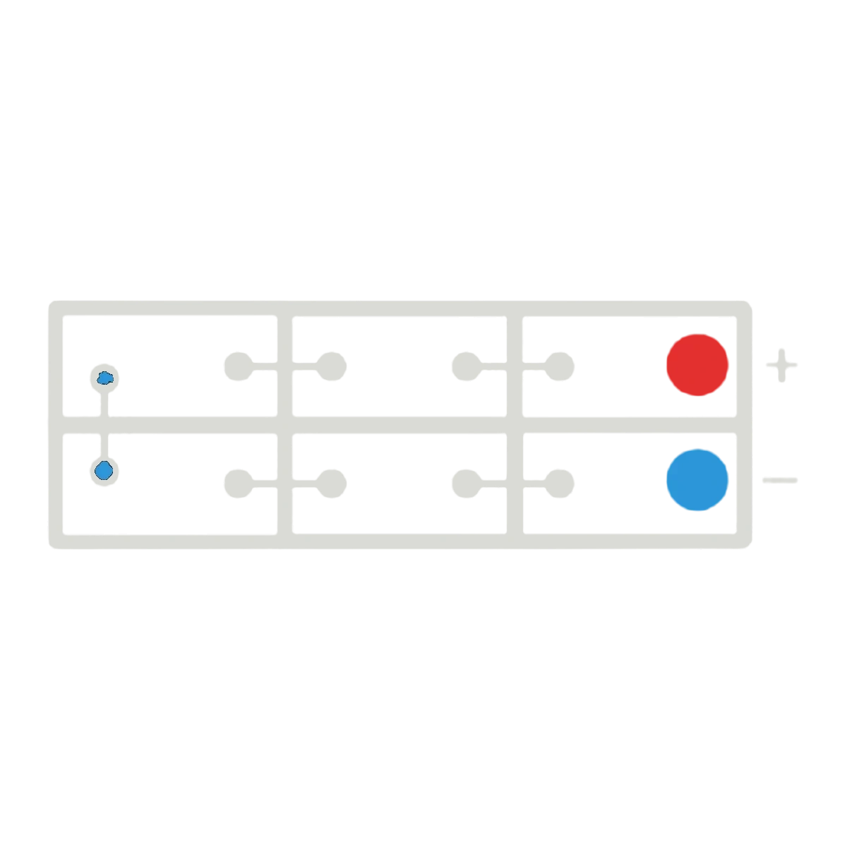 Polarity diagram of a 12 volt battery with terminals along one long side, positive at the top right and negative below it, labelled 12 Volt – F Polarity – Century Heavy Duty battery