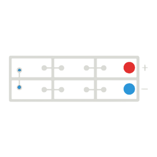 Polarity diagram of a 12 volt battery with terminals along one long side, positive at the top right and negative below it, labelled 12 Volt – F Polarity – Century Heavy Duty battery
