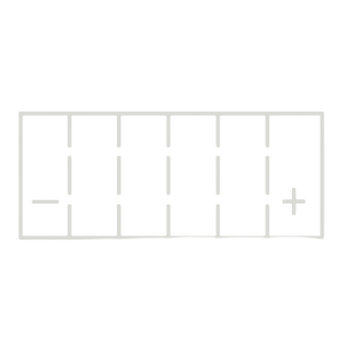 Plan outline of a six-cell battery case with the negative marked at the left end and the positive at the right – Century battery