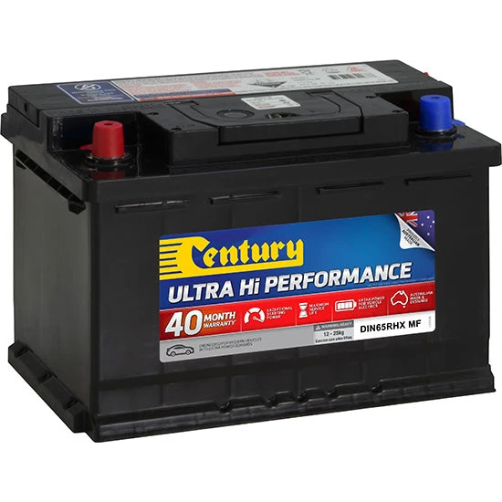 Dimensional diagram of the Century DIN65RHX MF Ultra Hi Performance battery, 277 by 174 by 190mm overall case size with standard terminal posts