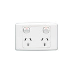 Clipsal C2000 Series Twin GPO 10A 250V Double Pole Horizontal White (CLIC2025DWE)