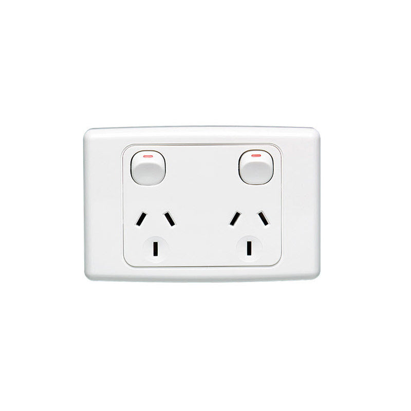 Clipsal C2000 Series Twin GPO 10A 250V Double Pole Horizontal White (CLIC2025DWE)