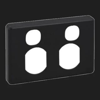 Clipsal C2000 Series Twin GPO Cover Plate Horizontal Black (Cover Only)
