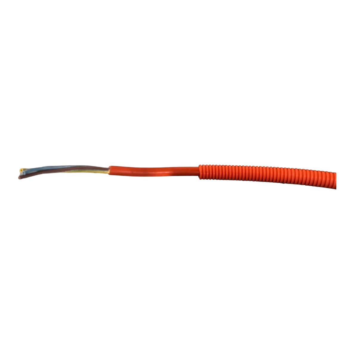 16mm orange conduit end view showing corrugated wall and 13mm inside diameter