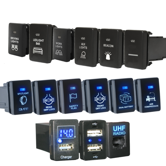 Small Toyota Blue LED ON-OFF Switches