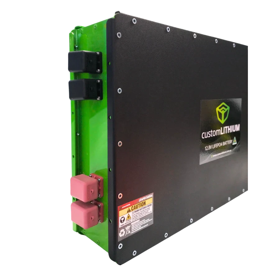 CustomLithium battery pack with green and black color scheme on a white background