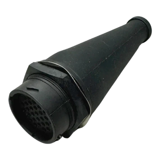 Black moulded rubber boot fitted to a 31-pin male plug, the pin face and its retaining ring showing at the open end