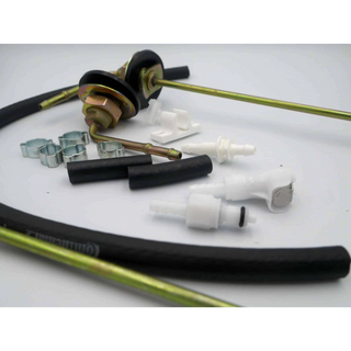 Mechanical parts including hoses and connectors on a white background – Diesel Air Heater Generic Fuel Tank Kit – Plastic Quick Disconnect
