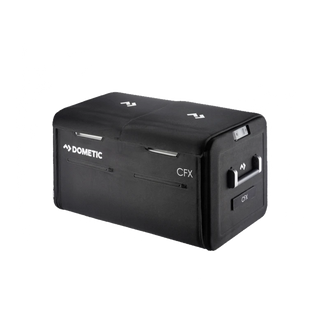 Dometic CFX3 75DZ protective cover in charcoal 1200D nylon with contoured control cutout, storage pockets and vent clearance
