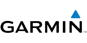 Garmin logo with black text and blue triangle on a white background