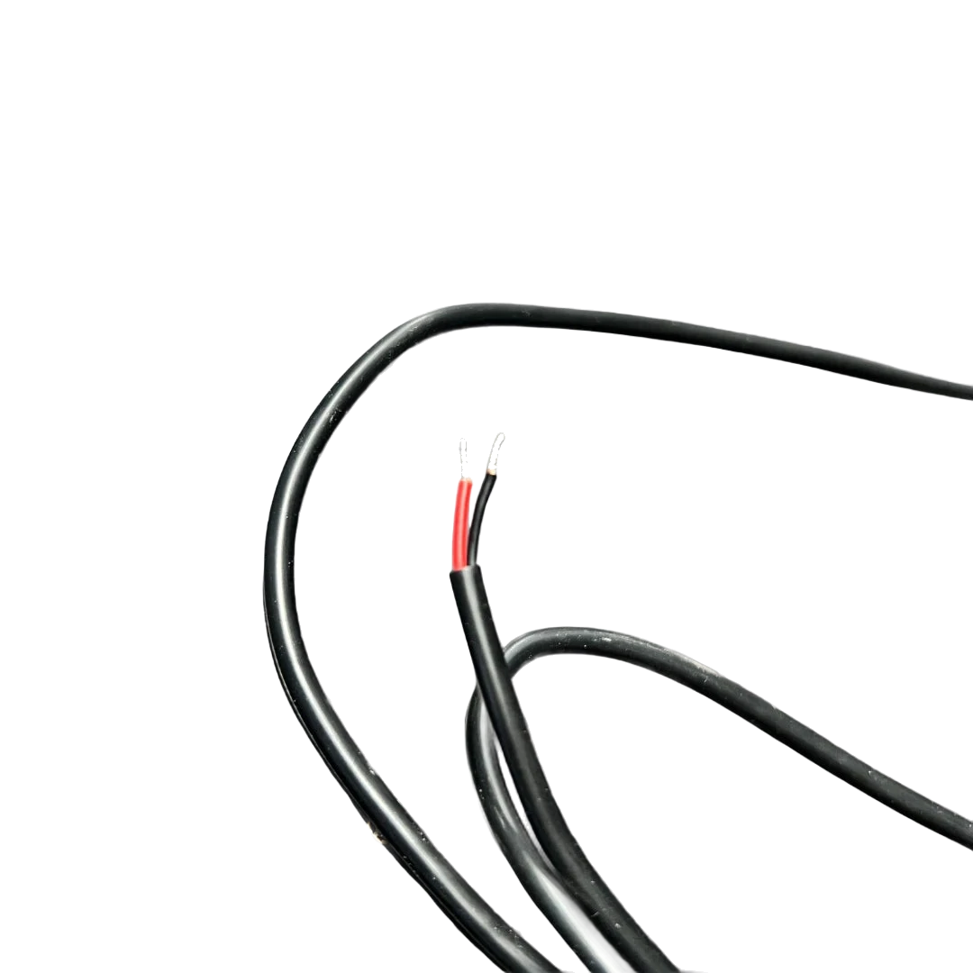The 1.2m two core tail supplied with the Elevate LED strip light, ending in tinned red and black conductors for wiring direct to 12V