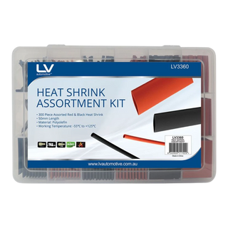 Heat shrink assortment kit, red and black, 300-piece set in divided case