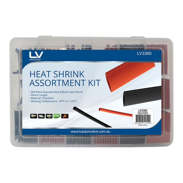 Dual Wall Heat Shrink Kit — 300 Pieces (9 Sizes, Red & Black)