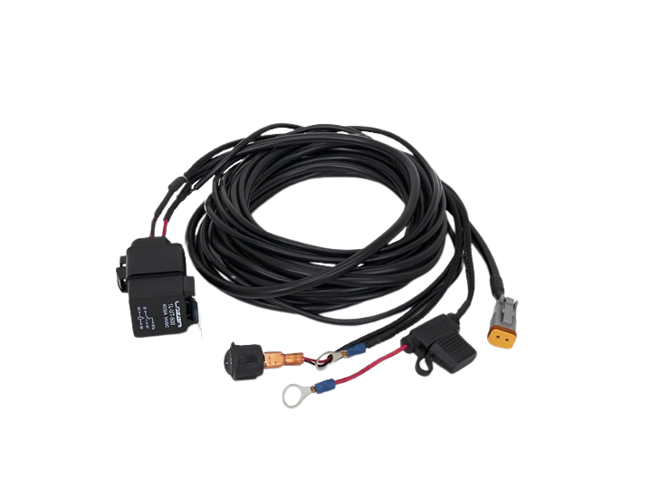 Lazerlamps wiring kits including various connectors, cables, a relay