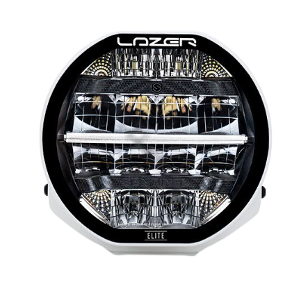 A black 7-inch Lazerlamps Sentinel LED driving light with a clear polycarbonate lens, designed for vehicles or tight mounting setups, featuring advanced LED technology.