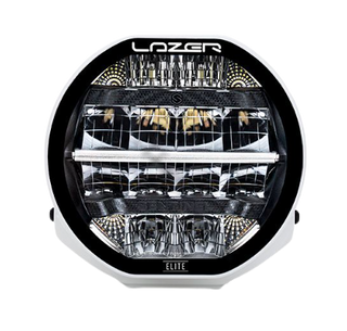 A black 7-inch Lazerlamps Sentinel LED driving light with a clear polycarbonate lens, designed for vehicles or tight mounting setups, featuring advanced LED technology.