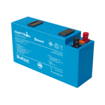 Blue battery with AMPTRON branding on a white background