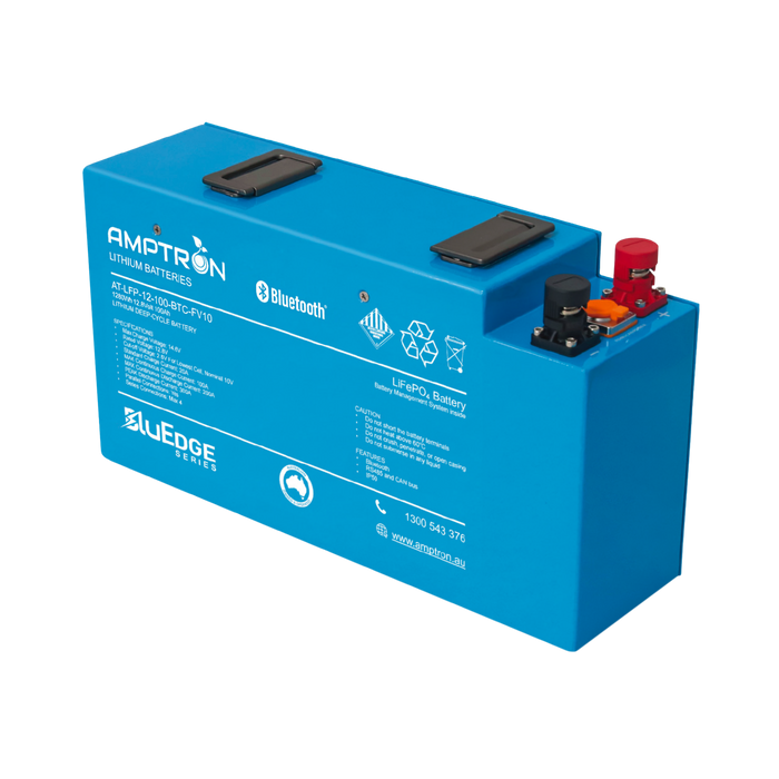 Amptron Lithium Battery 12V 100Ah / 200A Continuous Discharge LiFePO4 Slimline With Bluedge Technology