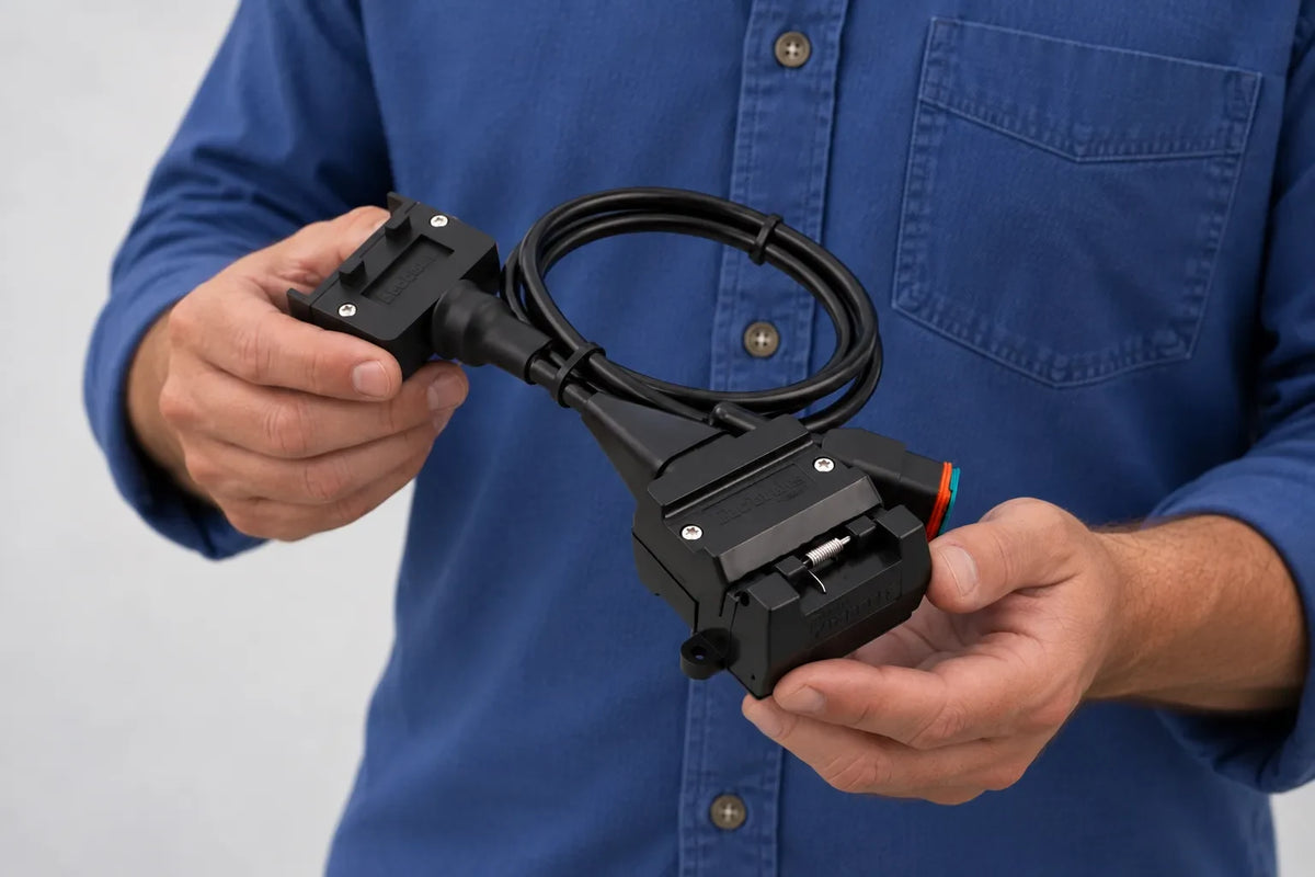 Elecbrakes trailer brake controller wired adaptor in hand