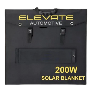 Black solar blanket with Elevate Automotive branding – Elevate Automotive 200W 50V Solar Blanket