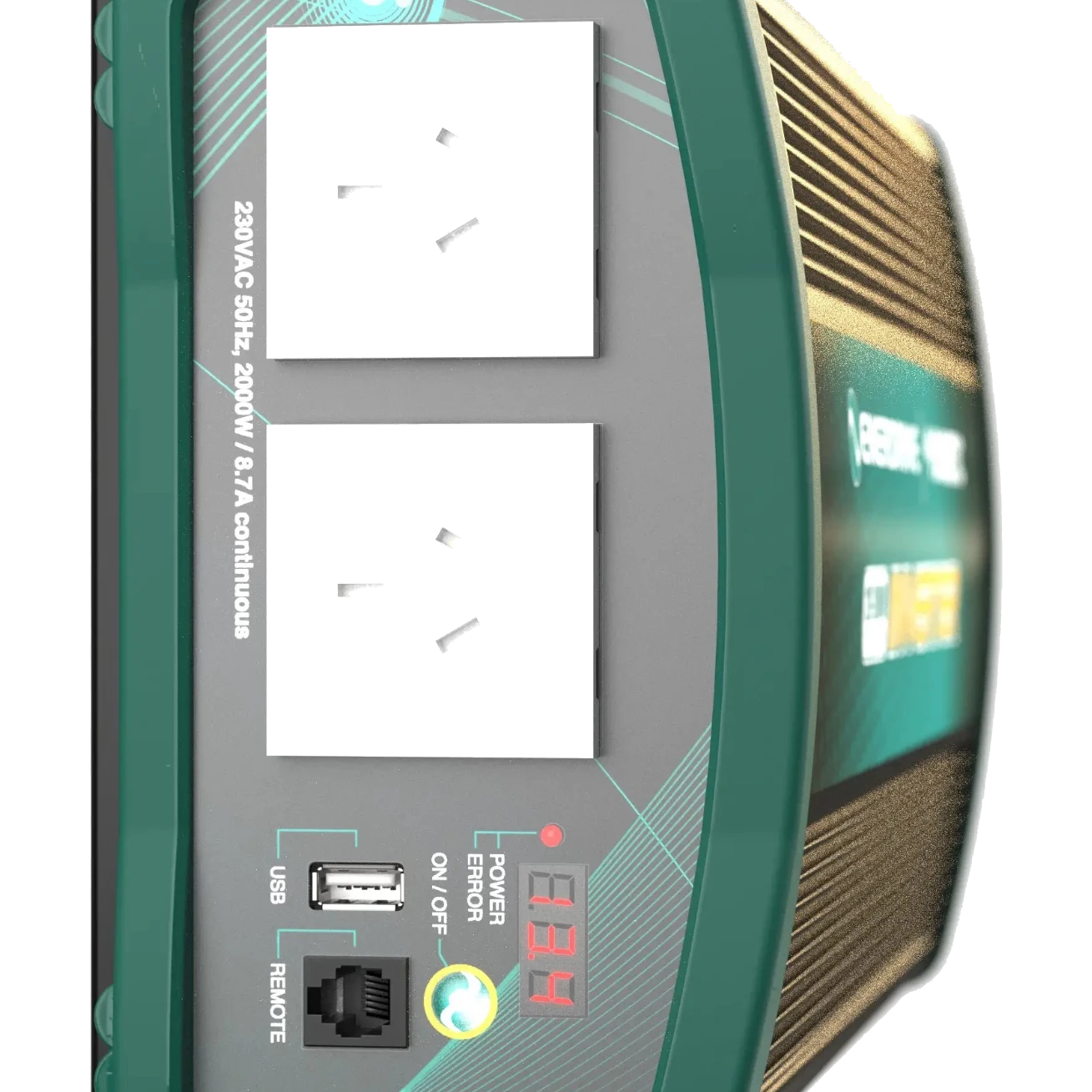 Enerdrive Inverter 2000 Watt 12V & 24V – front panel showing outlets and controls