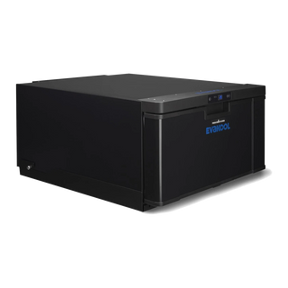 EvaKool 40L Platinum drawer fridge freezer (DC40-DRW-AU) with the drawer closed, black powder-coated case
