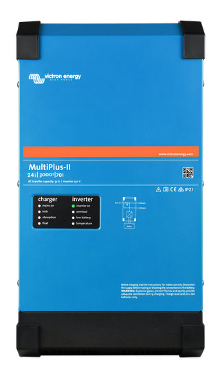 Victron MultiPlus-II 24/3000/70 front view, marked with a 32 A AC transfer capacity