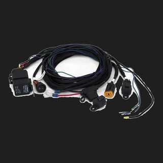 Wiring harness with connectors on a white background