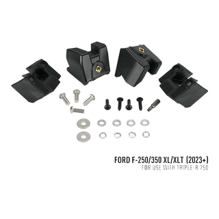 Ford F-250 & F-350 XL/XLT (2023+) Grille Kit – set of black mechanical components and screws on a white background with Ford model information.