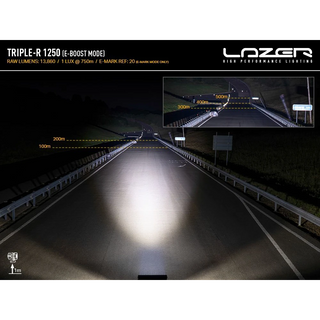 High-performance lighting system demonstration on a road with Lazer branding.