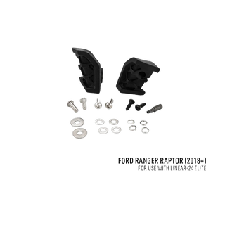Ford Ranger Raptor (2018-2022) Grille Kit – black car bumper parts with screws and washers on a white background, labeled for Ford Ranger Raptor.