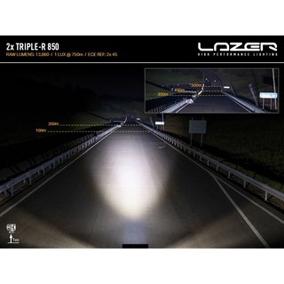 High-performance lighting system demonstration on a dark road with Lazer branding.