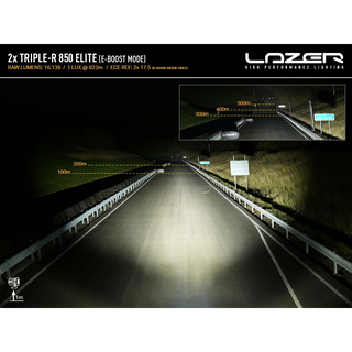 High-performance lighting system demonstration on a dark road with Lazer branding.
