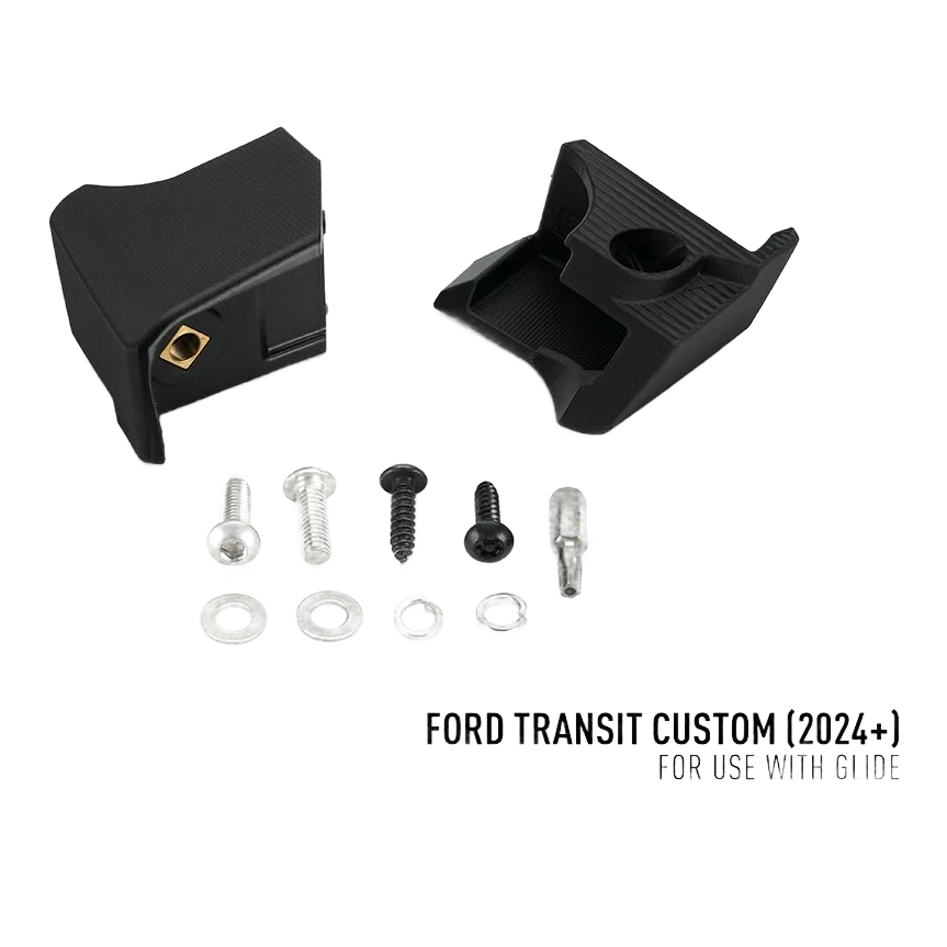 Ford Transit Custom (2024+) Grille Kit – black plastic components with screws, labelled for Ford Transit Custom.