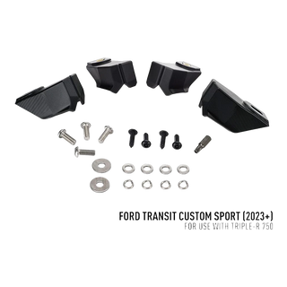 Ford Transit Custom Sport (2024+) Grille Kit – black car body kit with screws and washers on a white background, labeled for Ford Transit Custom Sport.