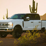 White Ford truck in a desert landscape with cacti