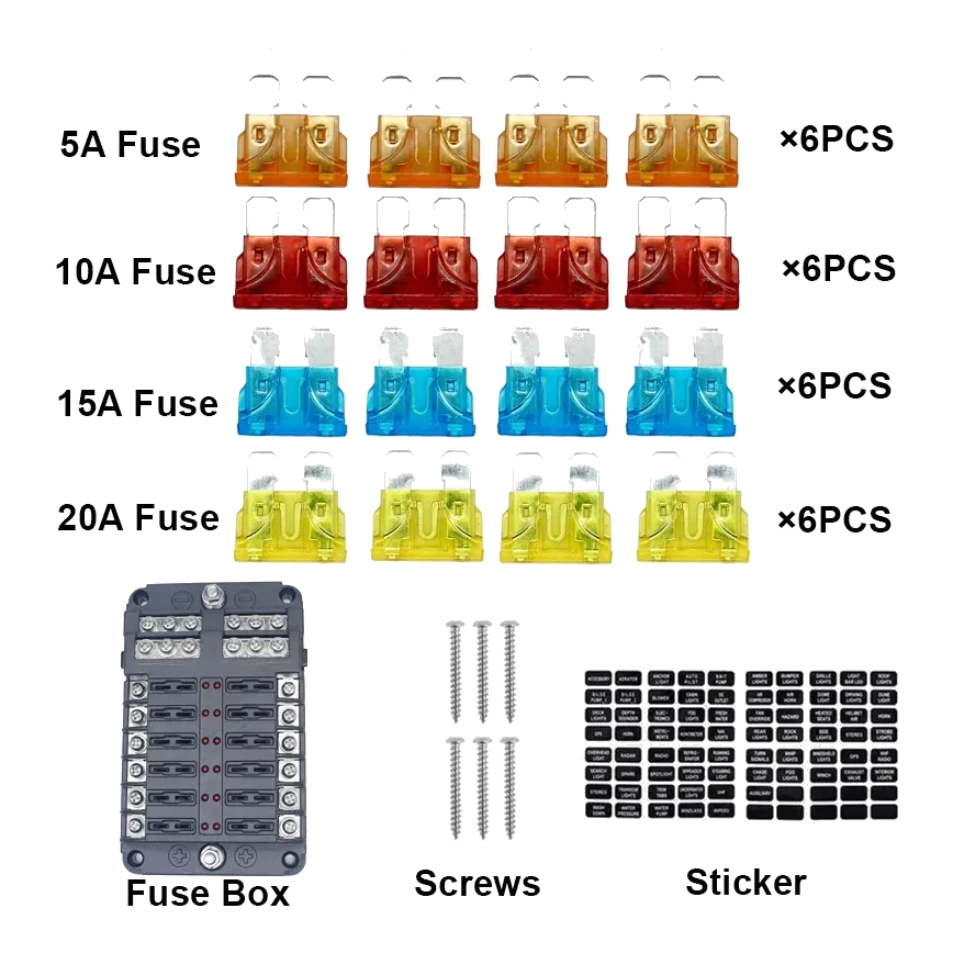 Fuse Block 12 Way Fuse Negative Bus Bar & Red LED & Fuses – view 3