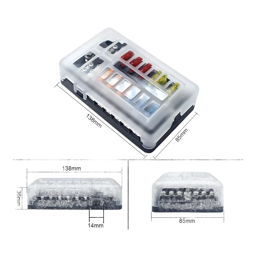 Fuse Block 12 Way Fuse Negative Bus Bar & Red LED & Fuses – view 4