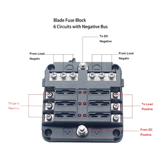 Fuse Block 6 Way Fuse Negative Bus Bar & Red LED & Fuses – view 3