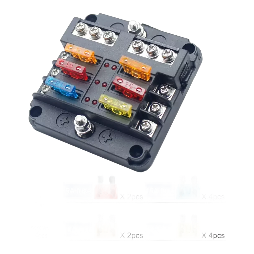 Fuse Block 6 Way Fuse Negative Bus Bar & Red LED & Fuses – view 4