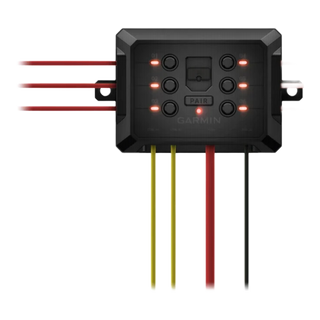 Garmin PowerSwitch app screen showing custom virtual switch panel with dim and strobe controls